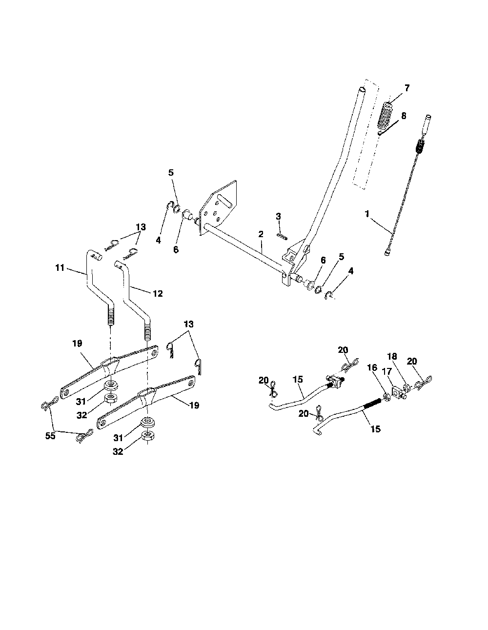 Mower lift Diagram and Parts List for 96012006800  Poulan Lawn Tractor