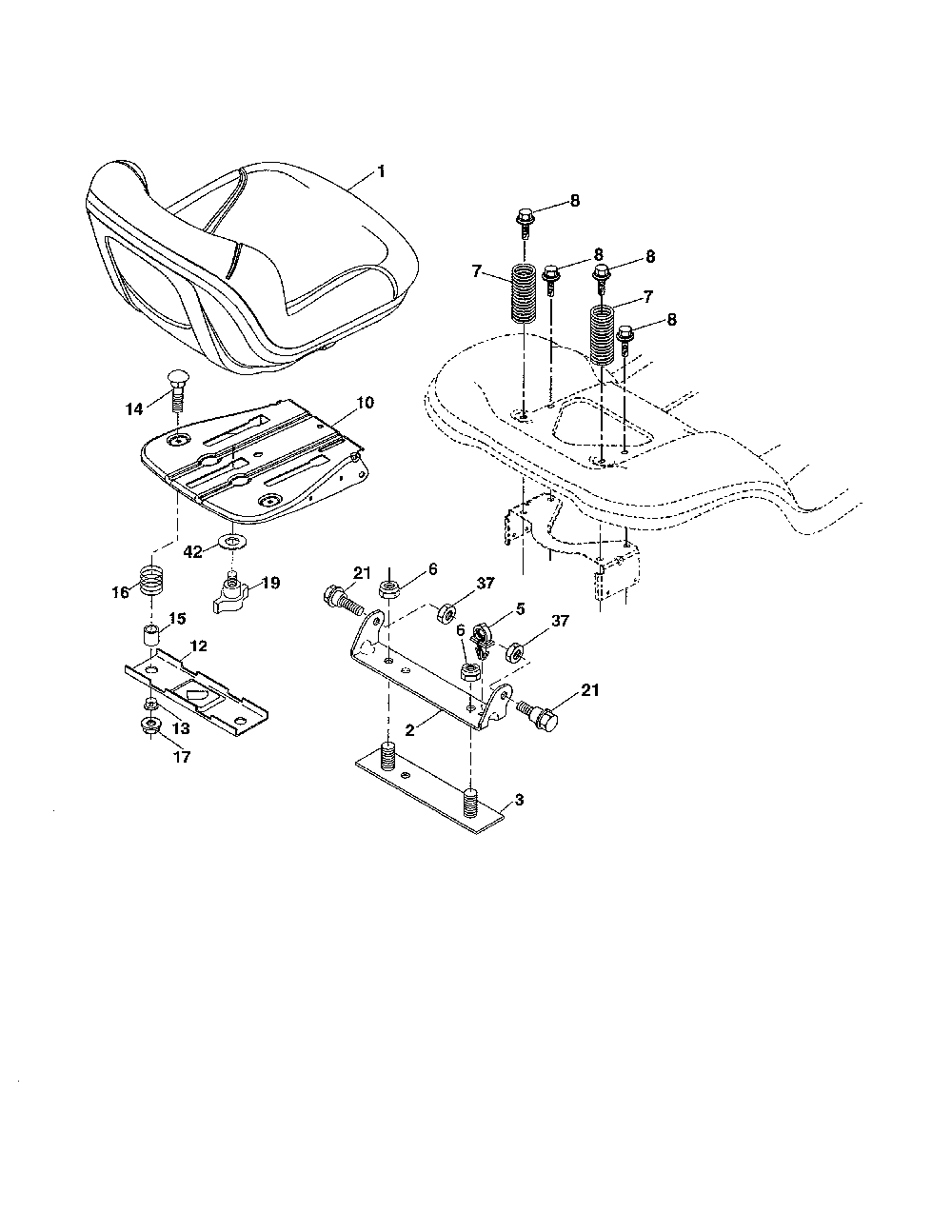 Seat Diagram and Parts List for 96046002200  Poulan Lawn Tractor