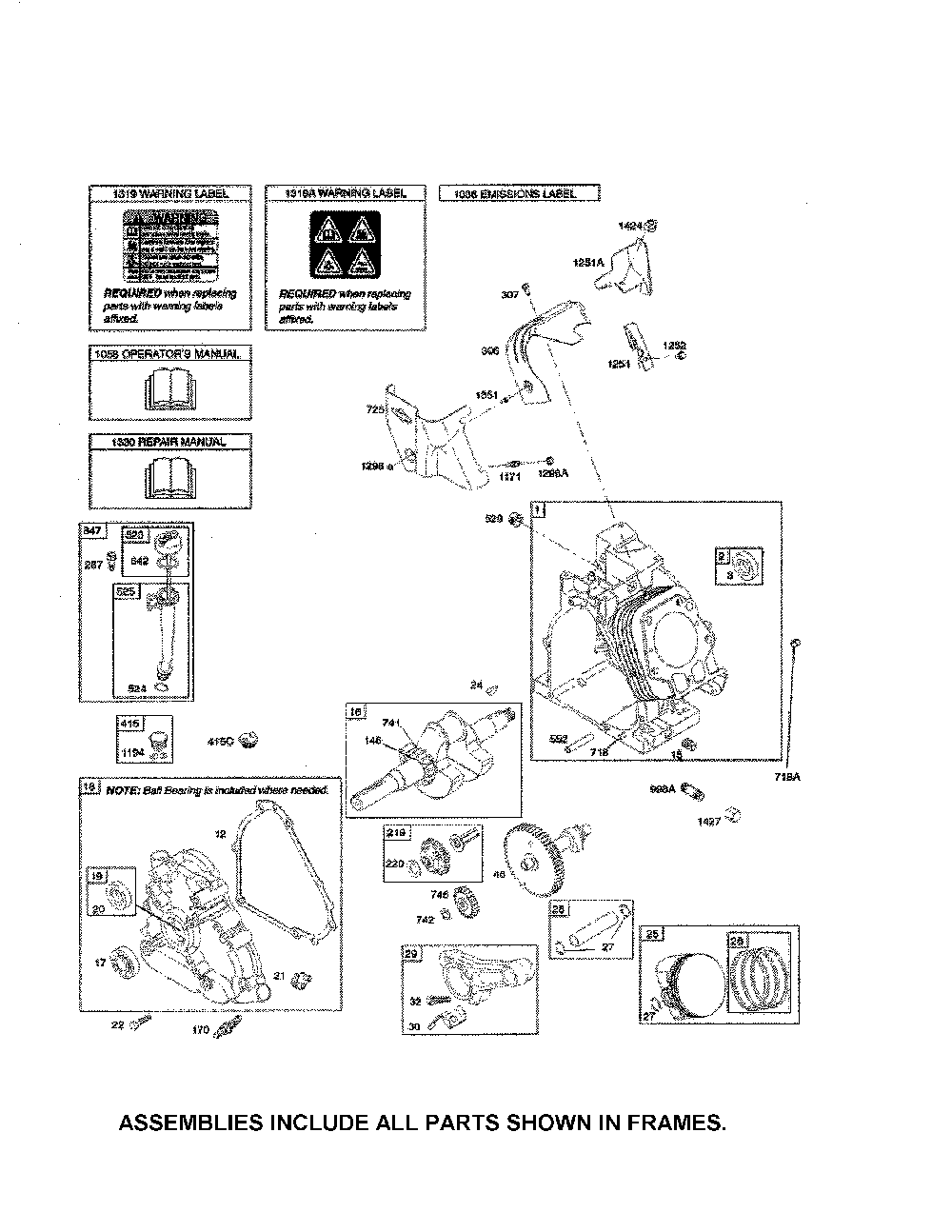 Cylinder/crankshaft Diagram and Parts List for 96192008900  Poulan Snow Blower