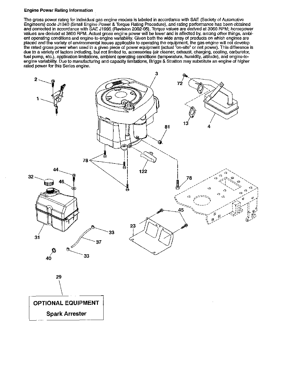 Engine Diagram and Parts List for 96016002200  Poulan Lawn Tractor