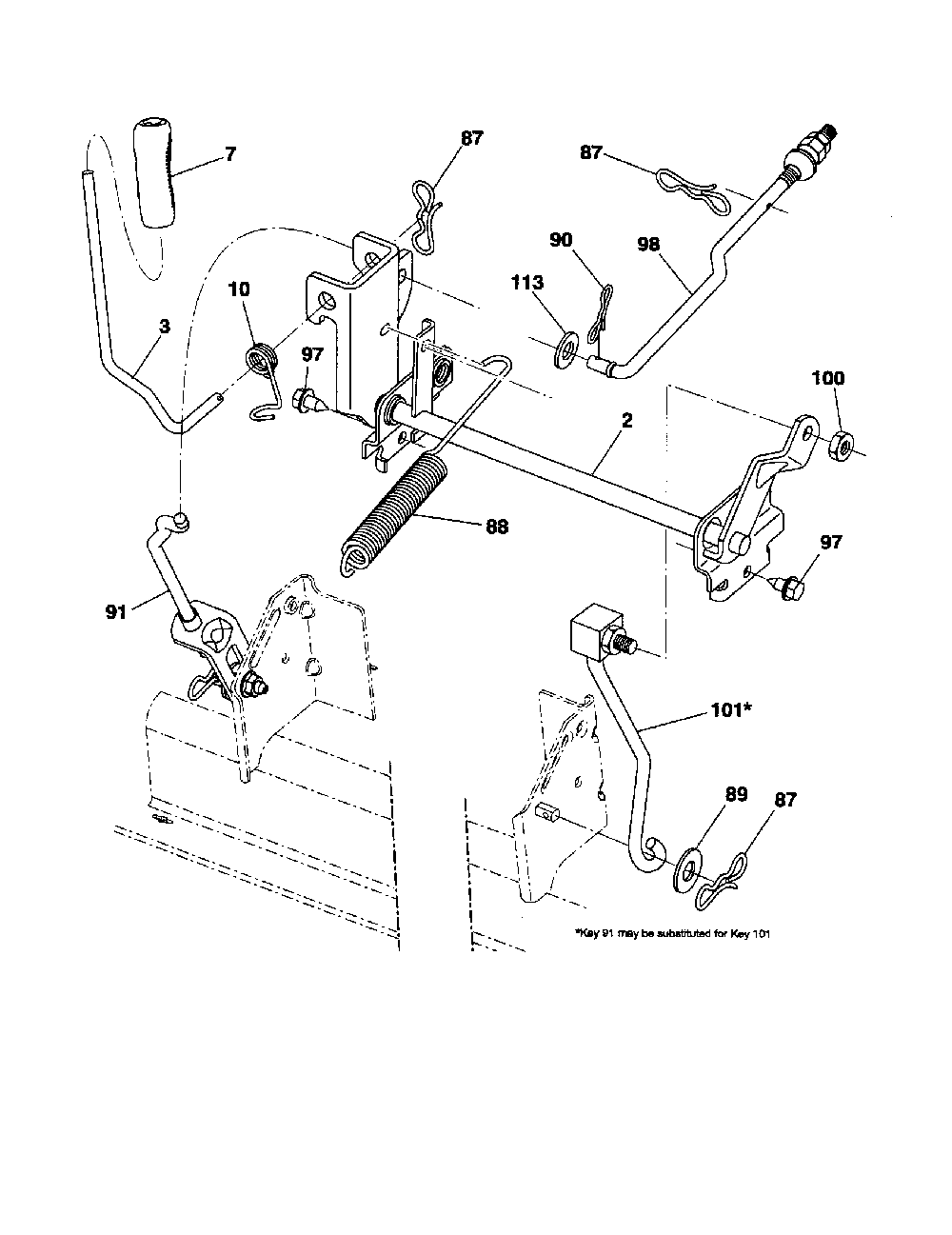 Mower lift Diagram and Parts List for 96046001400  Poulan Lawn Tractor