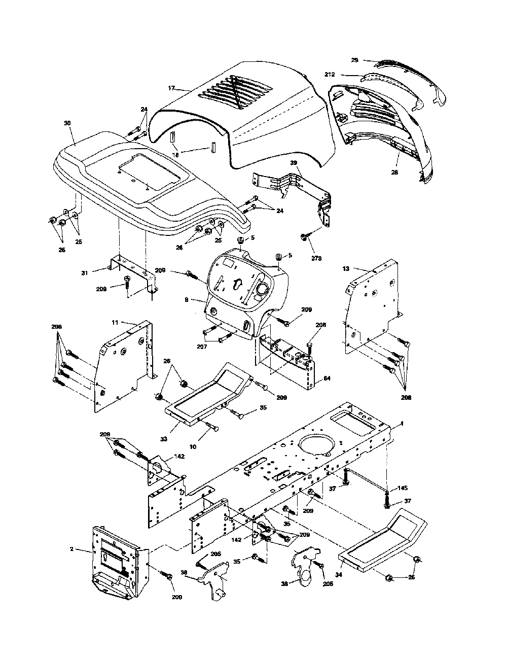Chassis Diagram and Parts List for 96012008900  Poulan Lawn Tractor