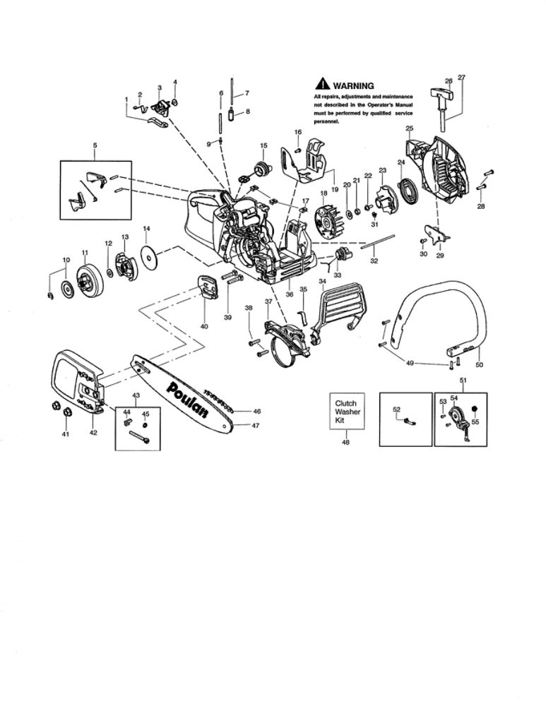 Chassis/Bar/Handle Diagram and Parts List for P3314WS TYPE 3 Poulan Chainsaw