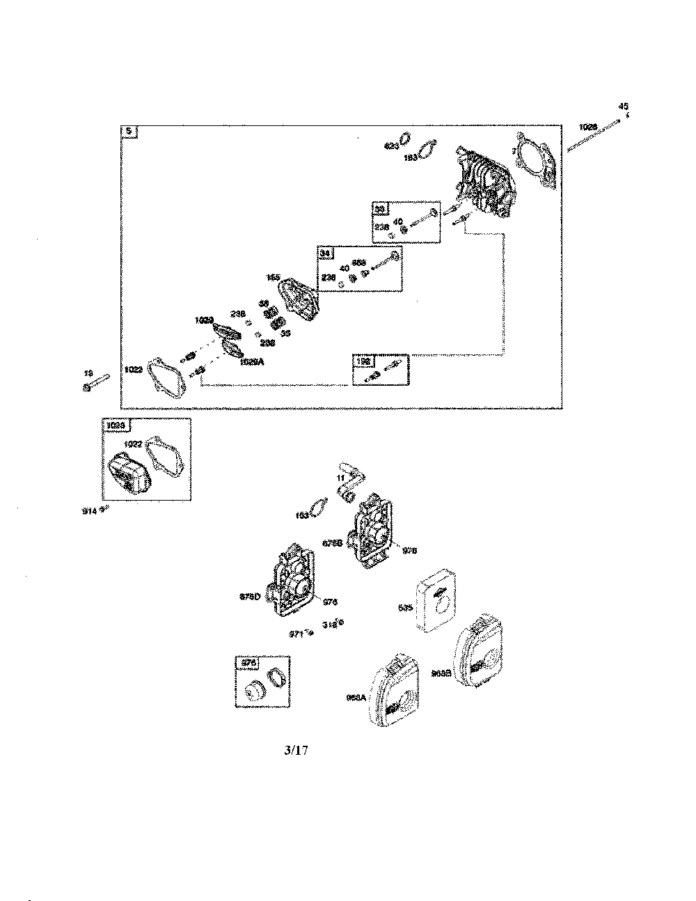 Air cleaner/cylinder head Diagram and Parts List for 96112013002  Poulan Lawn Mower