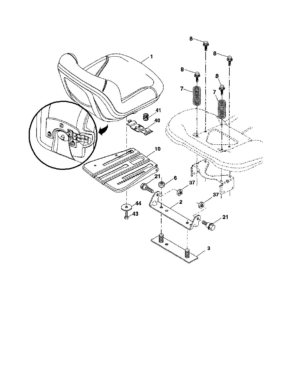 Seat Diagram and Parts List for 96042010800  Poulan Lawn Tractor