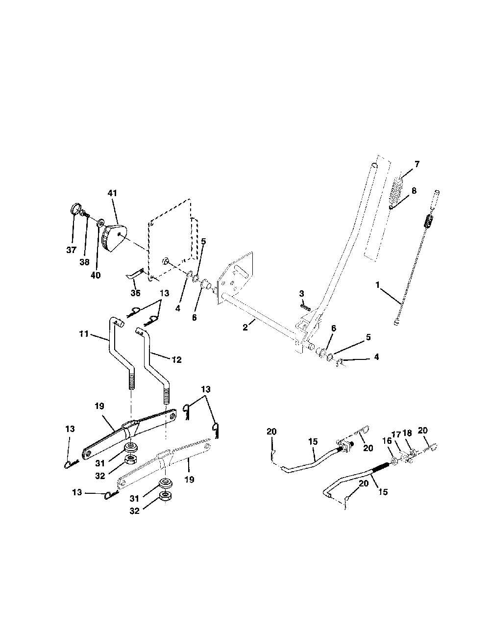 Mower lift Diagram and Parts List for 917279870  Poulan Lawn Tractor