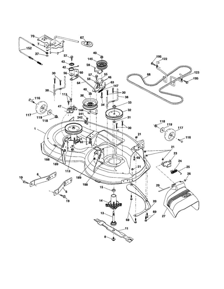 Mower Deck Diagram and Parts List for 96042011200  Poulan Lawn Tractor