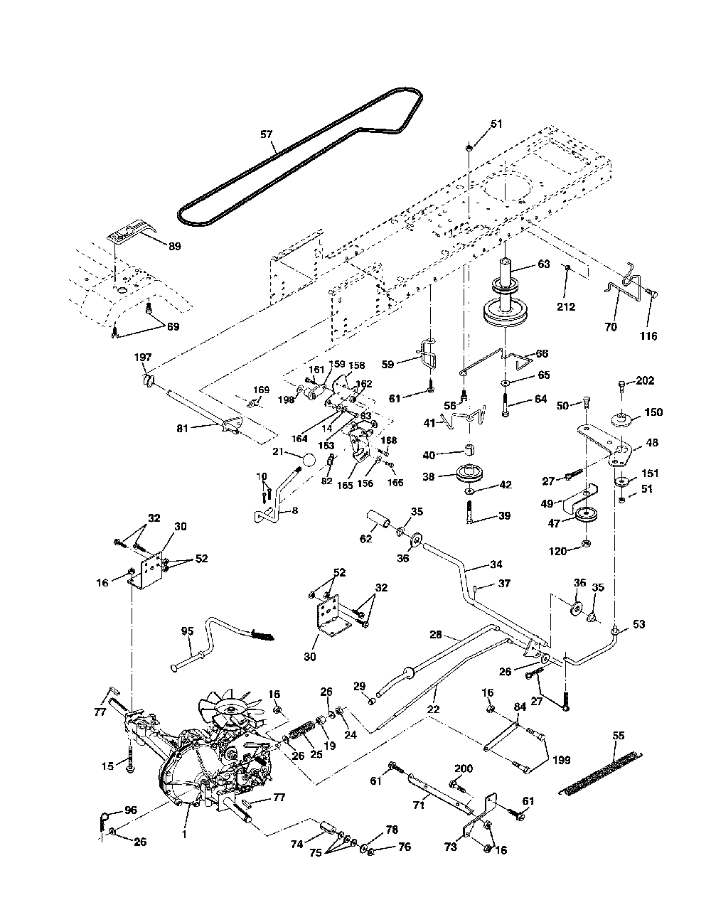 Drive Diagram and Parts List for PR185H42STDA  Poulan Lawn Tractor