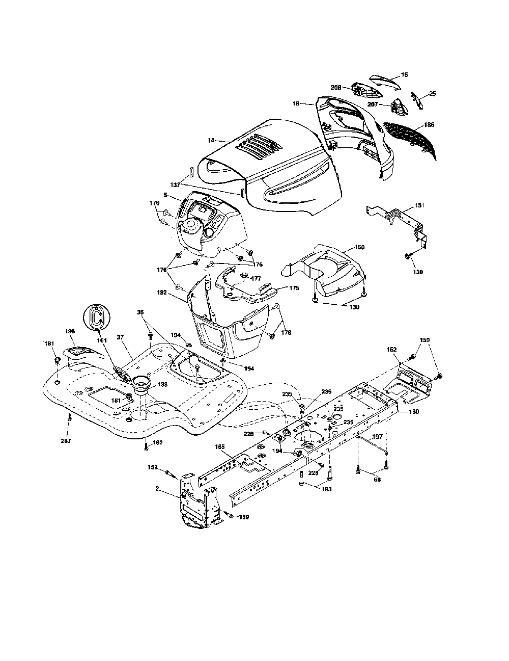Chassis Diagram and Parts List for 96042003803  Poulan Lawn Tractor