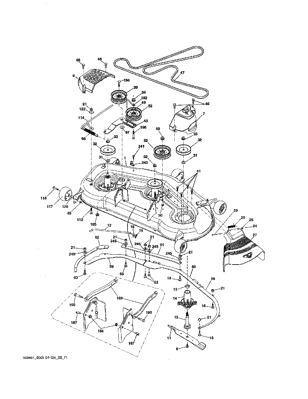 Mower deck Diagram and Parts List for 96042017300  Poulan Lawn Tractor