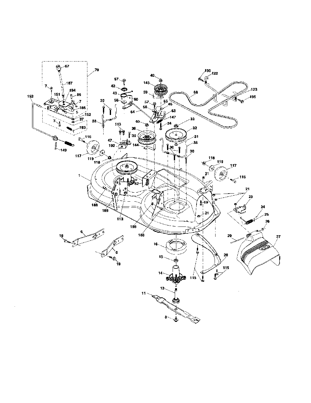 Mower deck Diagram and Parts List for 96042000900  Poulan Lawn Tractor