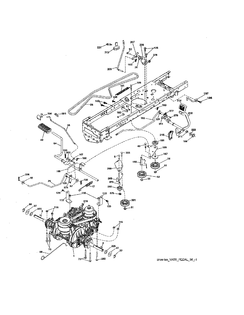 Drive Diagram and Parts List for PP22KA42-96042019400  Poulan Lawn Tractor