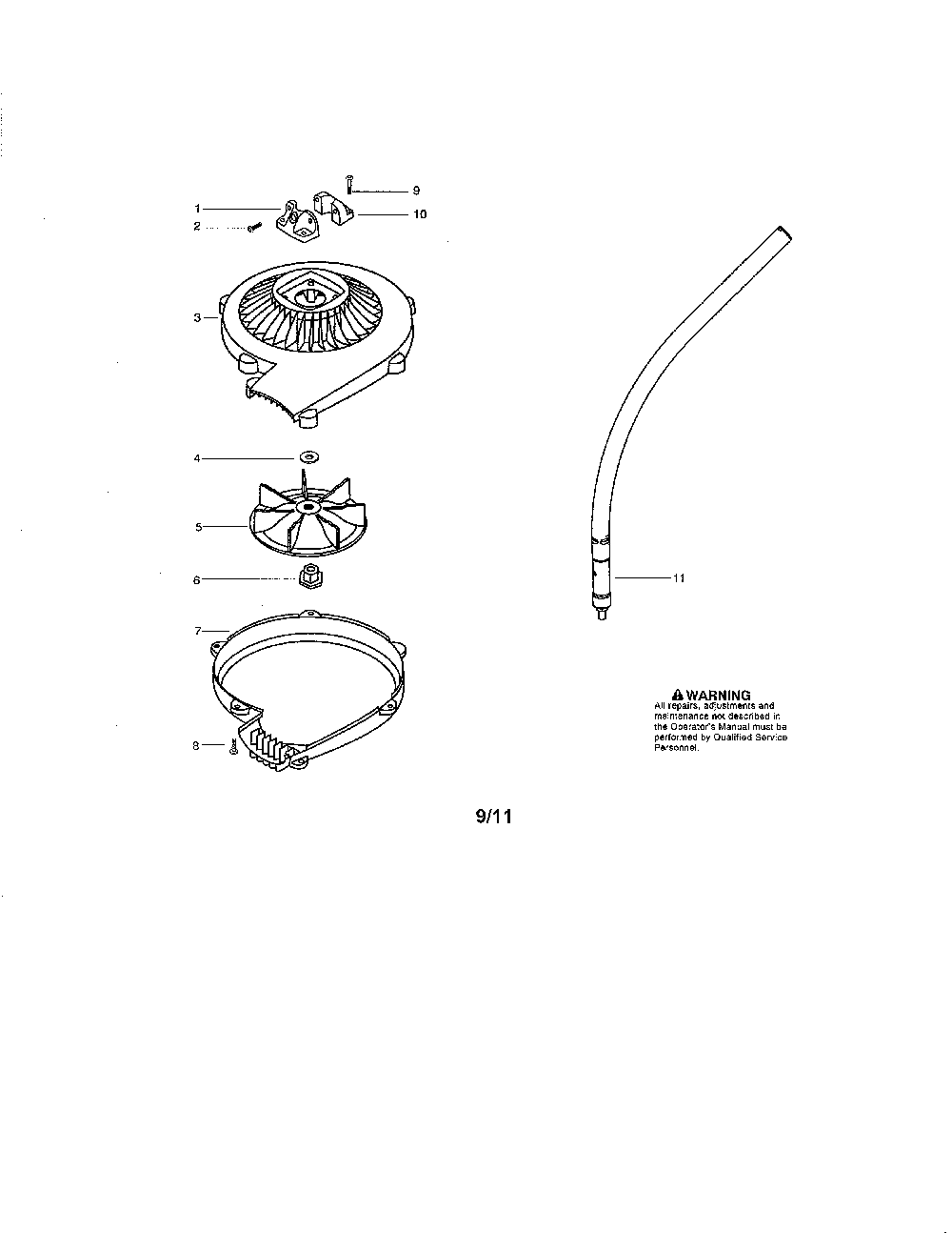 Blower attachment Diagram and Parts List for U3000B  Poulan Trimmer