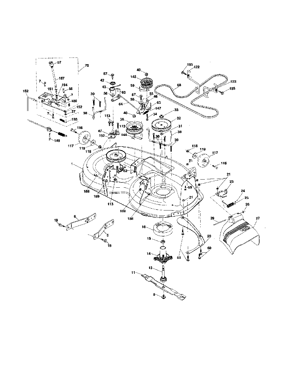 Mower deck Diagram and Parts List for 96042001700  Poulan Lawn Tractor