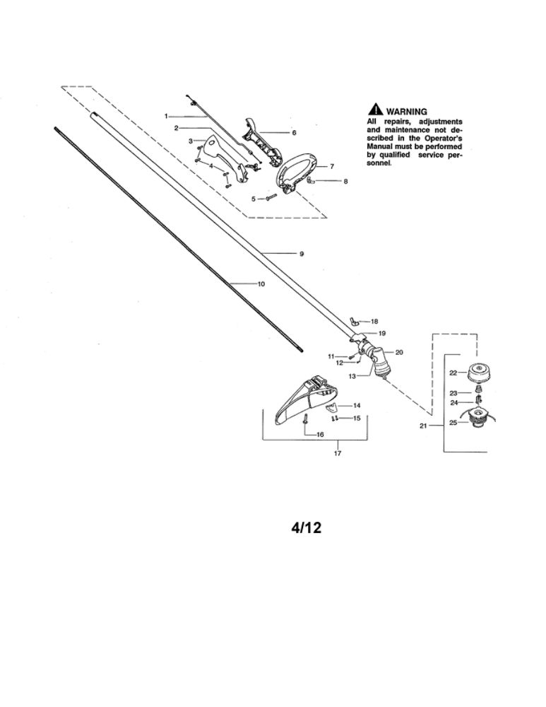 Handle/Drive Shaft/Shield Diagram and Parts List for P2500 TYPE 2 Poulan Trimmer