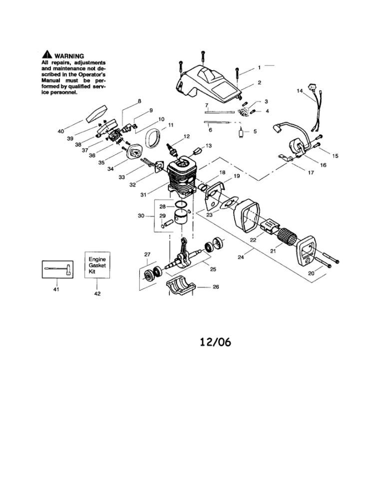 Shield/Cylinder/Crankshaft Diagram and Parts List for 220 TYPE 1-3 Poulan Chainsaw