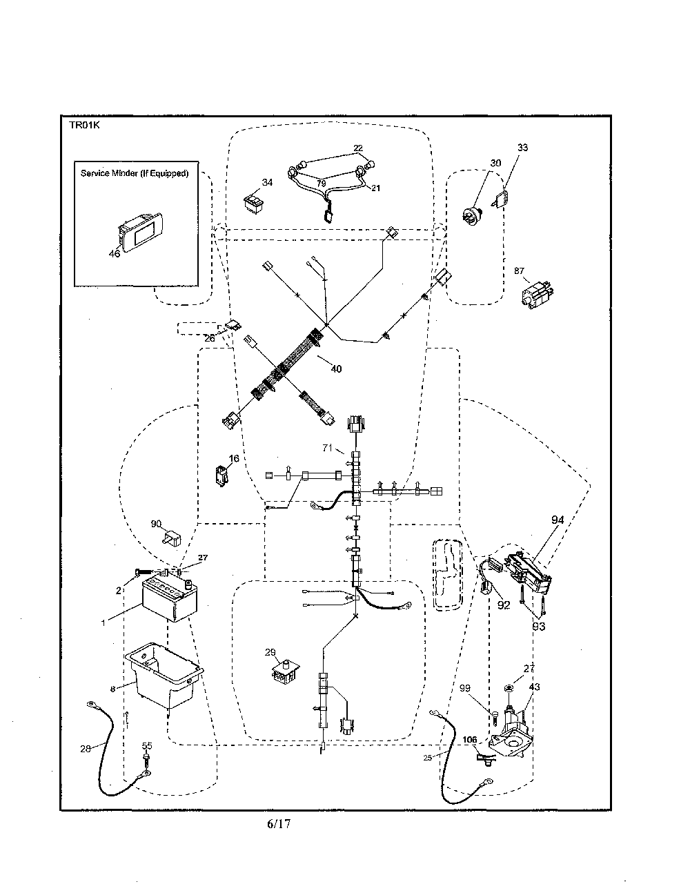 Electrical Diagram and Parts List for PP175G42-96046007500  Poulan Lawn Tractor