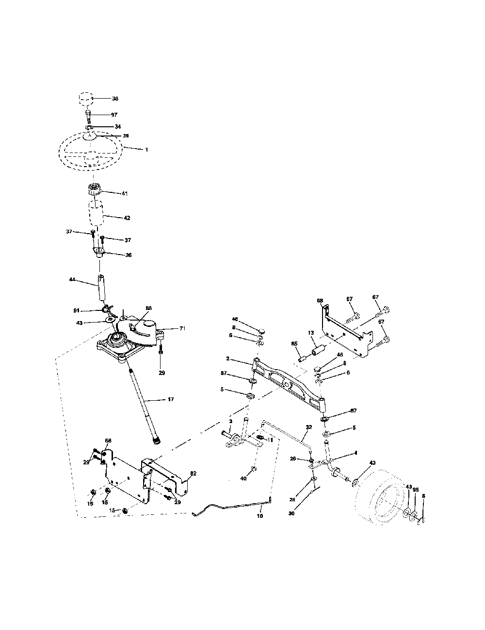 Steering assembly Diagram and Parts List for 96012001601  Poulan Lawn Tractor