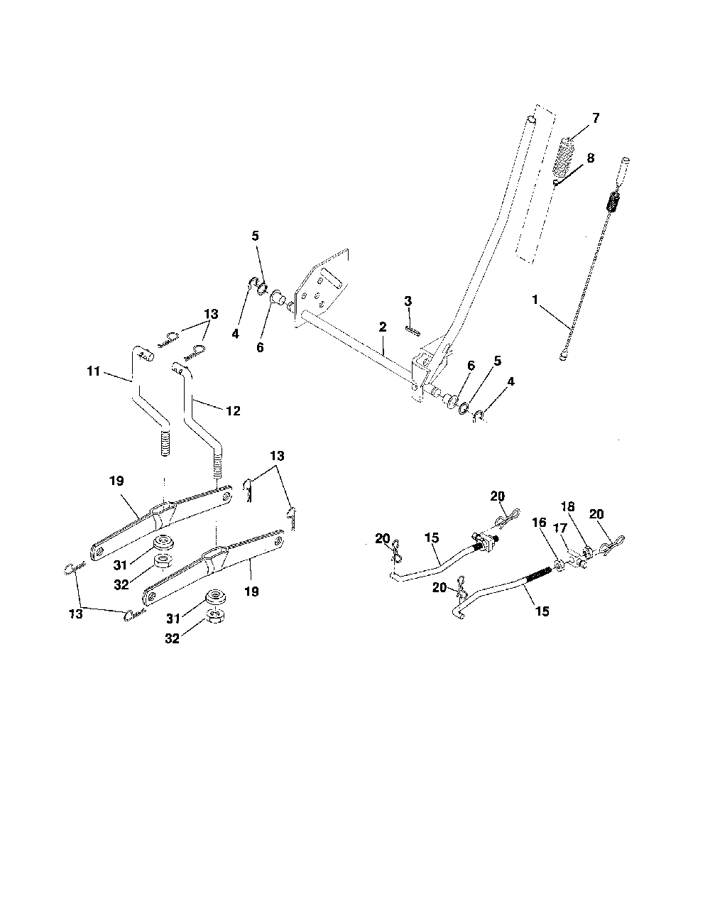 Mower lift Diagram and Parts List for 96012001501  Poulan Lawn Tractor