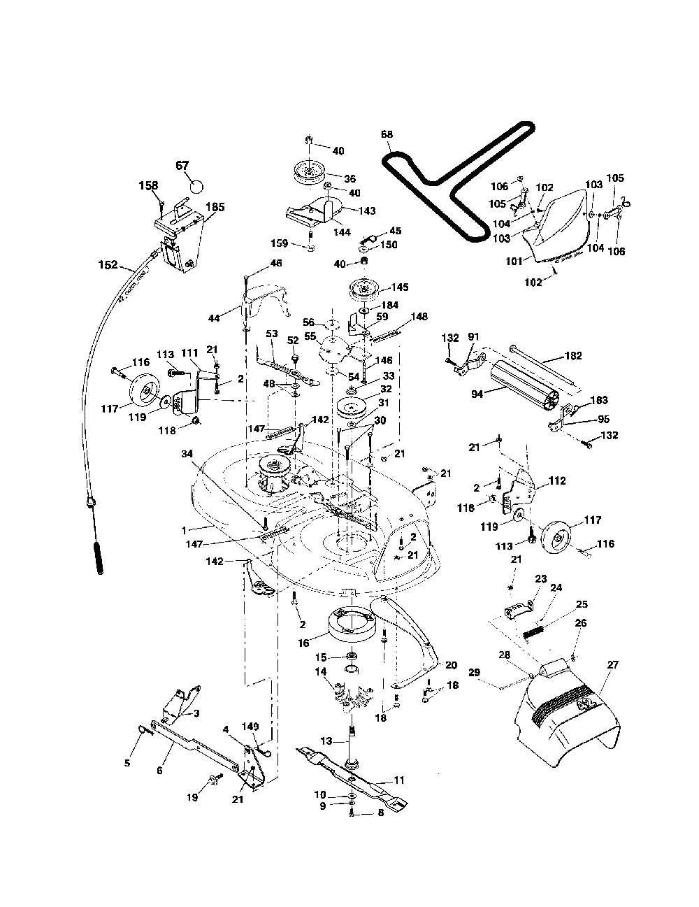 Mower deck Diagram and Parts List for 96012002803  Poulan Lawn Tractor