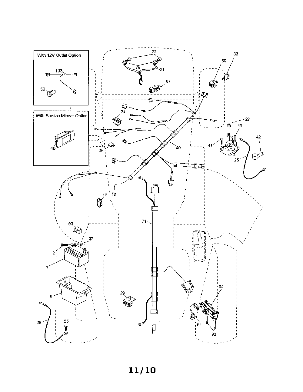 Electrical Diagram and Parts List for 96046002200  Poulan Lawn Tractor