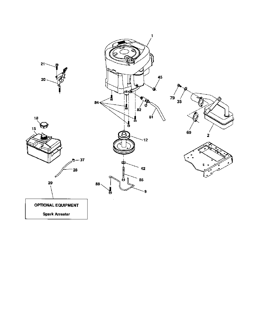 Engine Diagram and Parts List for 96042000200  Poulan Lawn Tractor