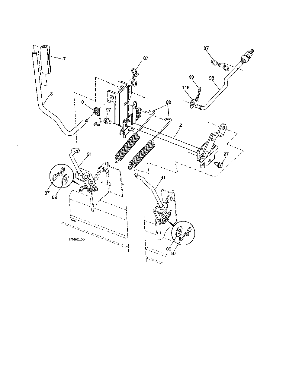 Mower lift Diagram and Parts List for 96042019300  Poulan Lawn Tractor