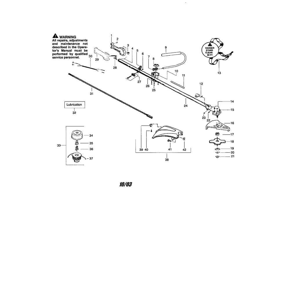 Throttle Housing/Driveshaft Diagram and Parts List for BC2400P RECON Poulan Trimmer