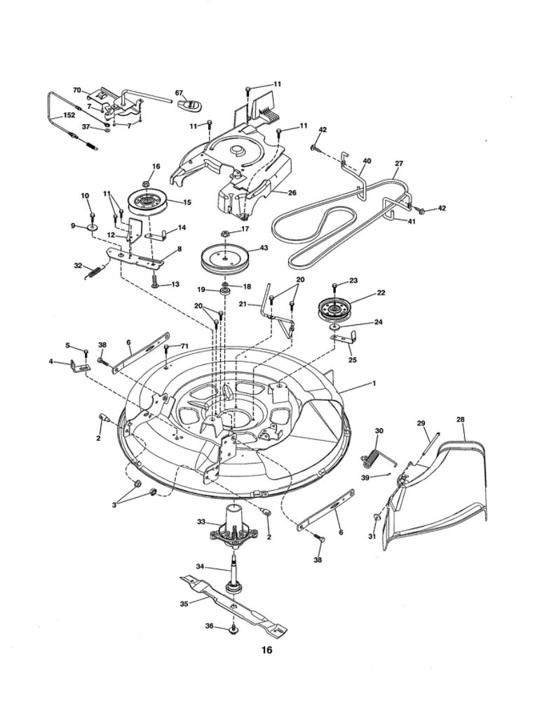 Mower Deck Diagram and Parts List for PXT12530 96046000800 Poulan Lawn Tractor