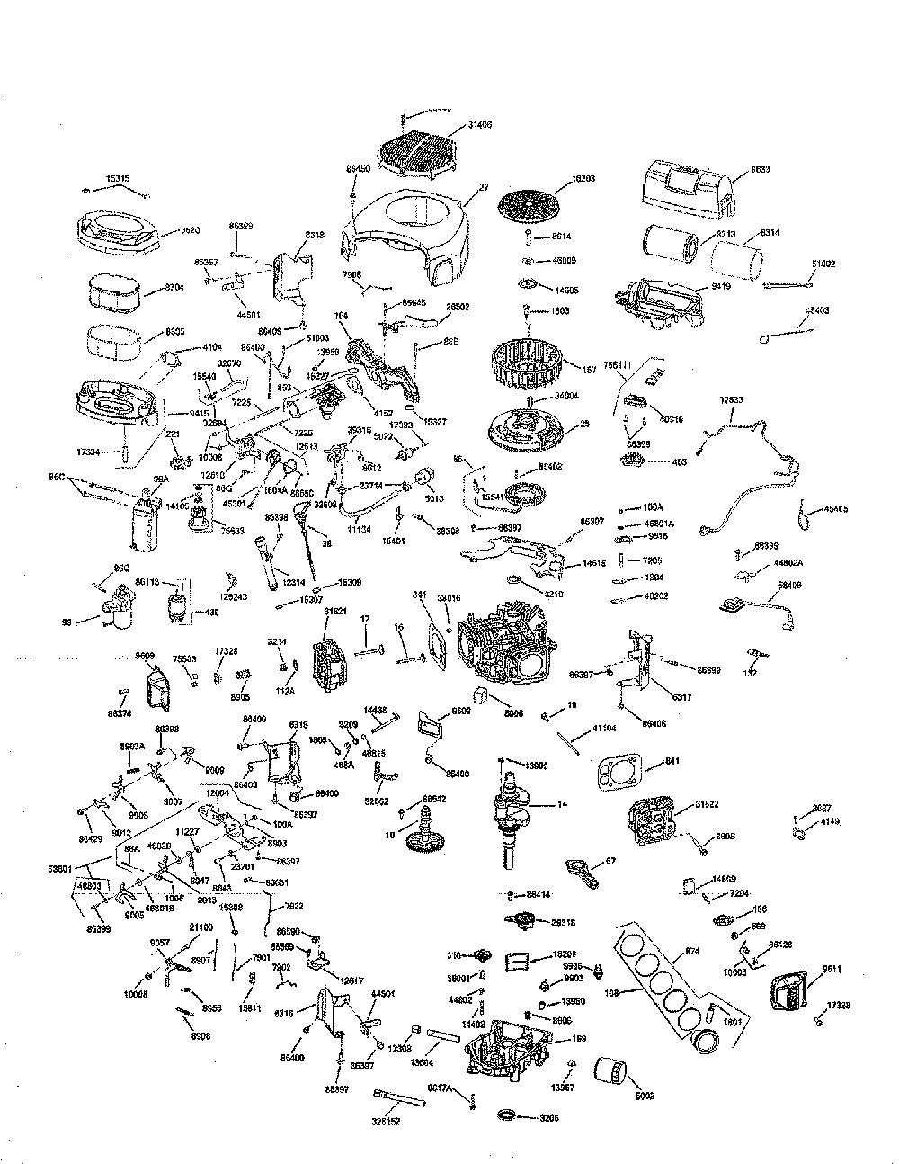 Engine Diagram and Parts List for 96042017200  Poulan Lawn Tractor