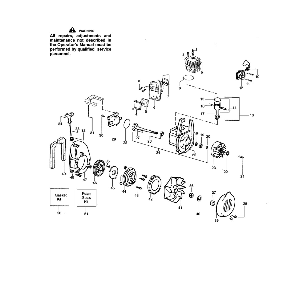 Engine Assembly Diagram and Parts List for PBV200 TYPE 5 Poulan Leaf Blower / Vacuum