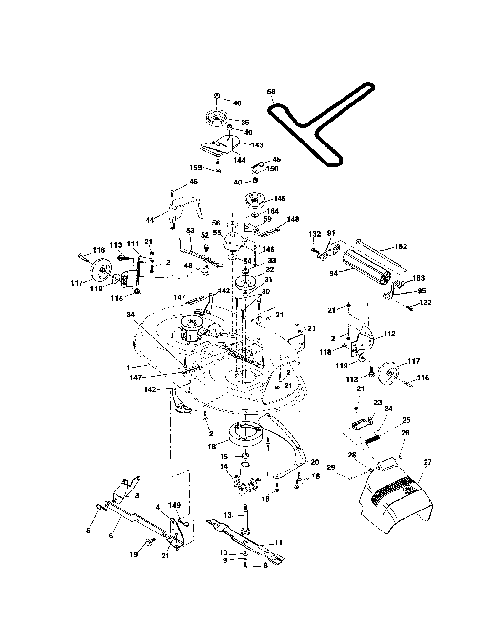 Mower deck Diagram and Parts List for BB185H42YT  Poulan Lawn Tractor