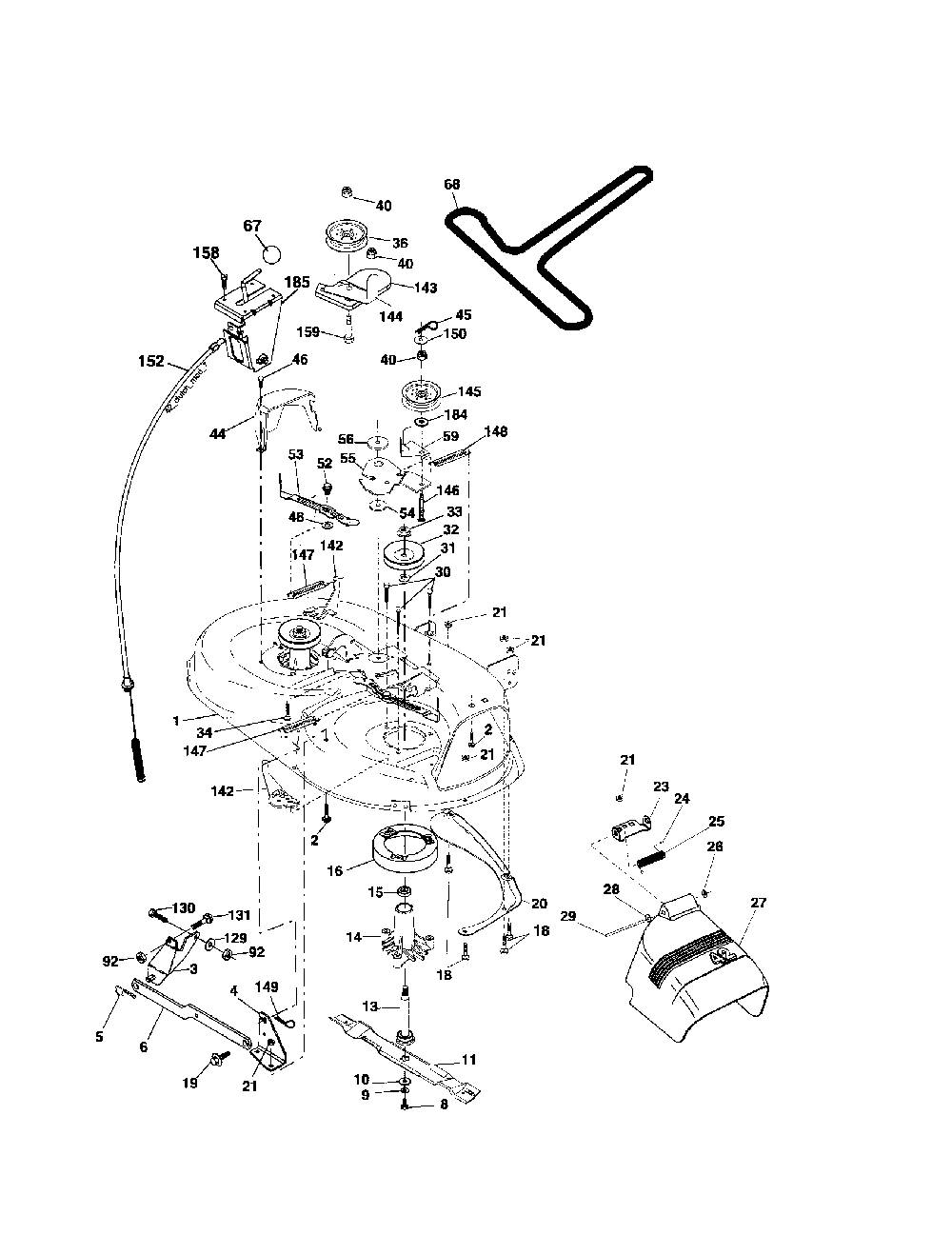 Mower deck Diagram and Parts List for HD21H42  Poulan Lawn Tractor