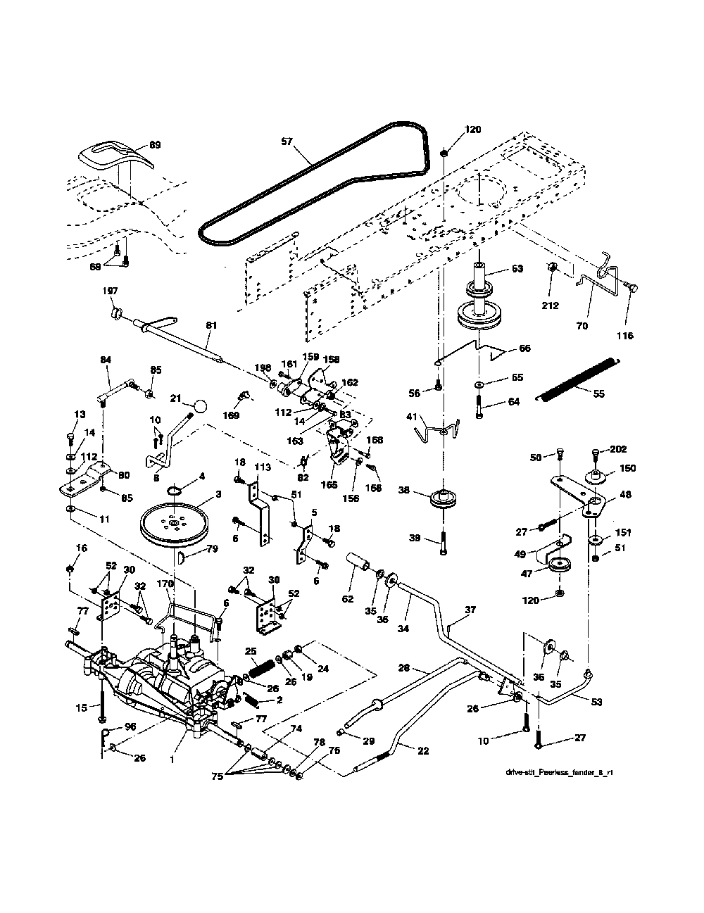 Drive Diagram and Parts List for 96016001900  Poulan Lawn Tractor