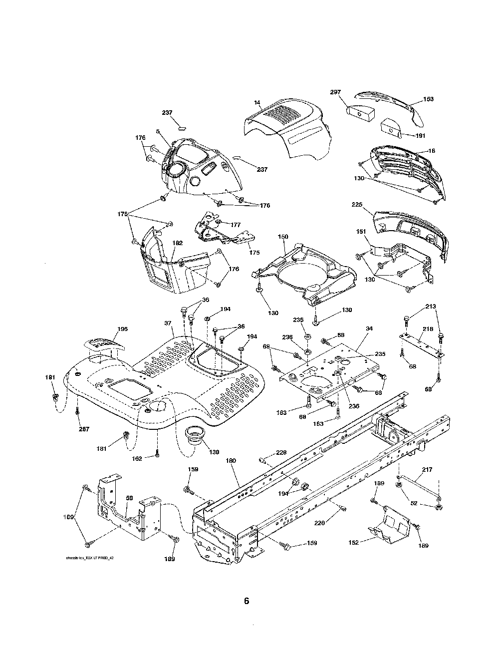 Chassis and enclosures Diagram and Parts List for 96046002200  Poulan Lawn Tractor