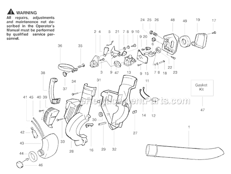 Page B Diagram and Parts List for BV1650 Type 1 Poulan Leaf Blower / Vacuum