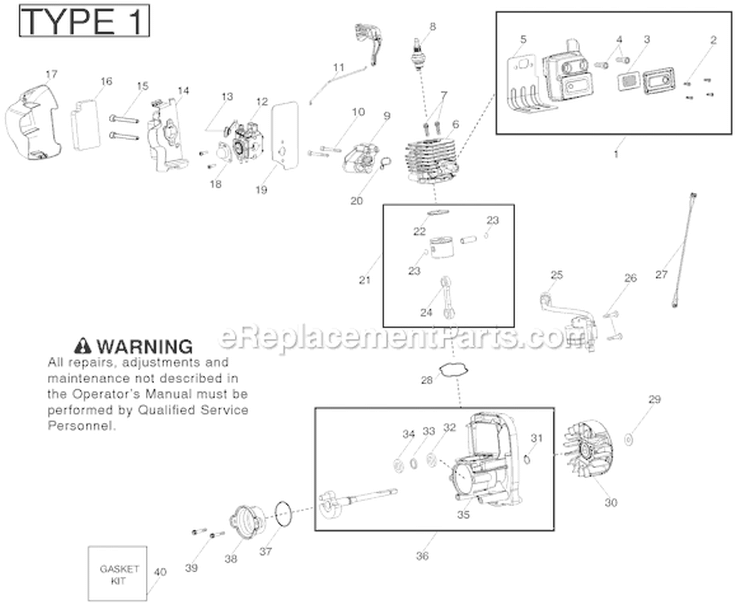 Engine Diagram and Parts List for BVM200VS Type 1 Poulan Leaf Blower / Vacuum