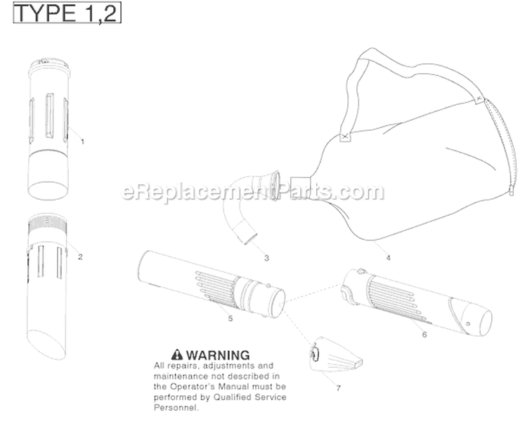 Tubes Diagram and Parts List for BVM200VS Type 1 Poulan Leaf Blower / Vacuum
