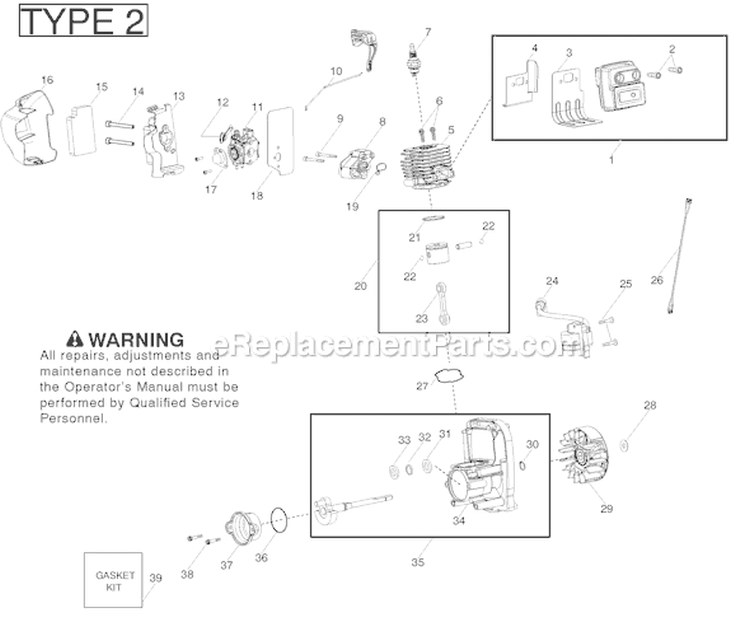 Engine Diagram and Parts List for BVM200VS Type 2 Poulan Leaf Blower / Vacuum