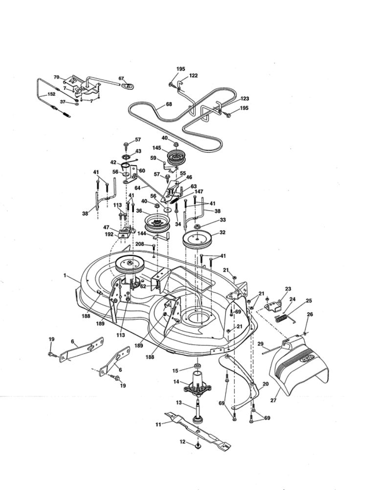 Mower Deck Diagram and Parts List for PP155A42-274430  Poulan Lawn Tractor