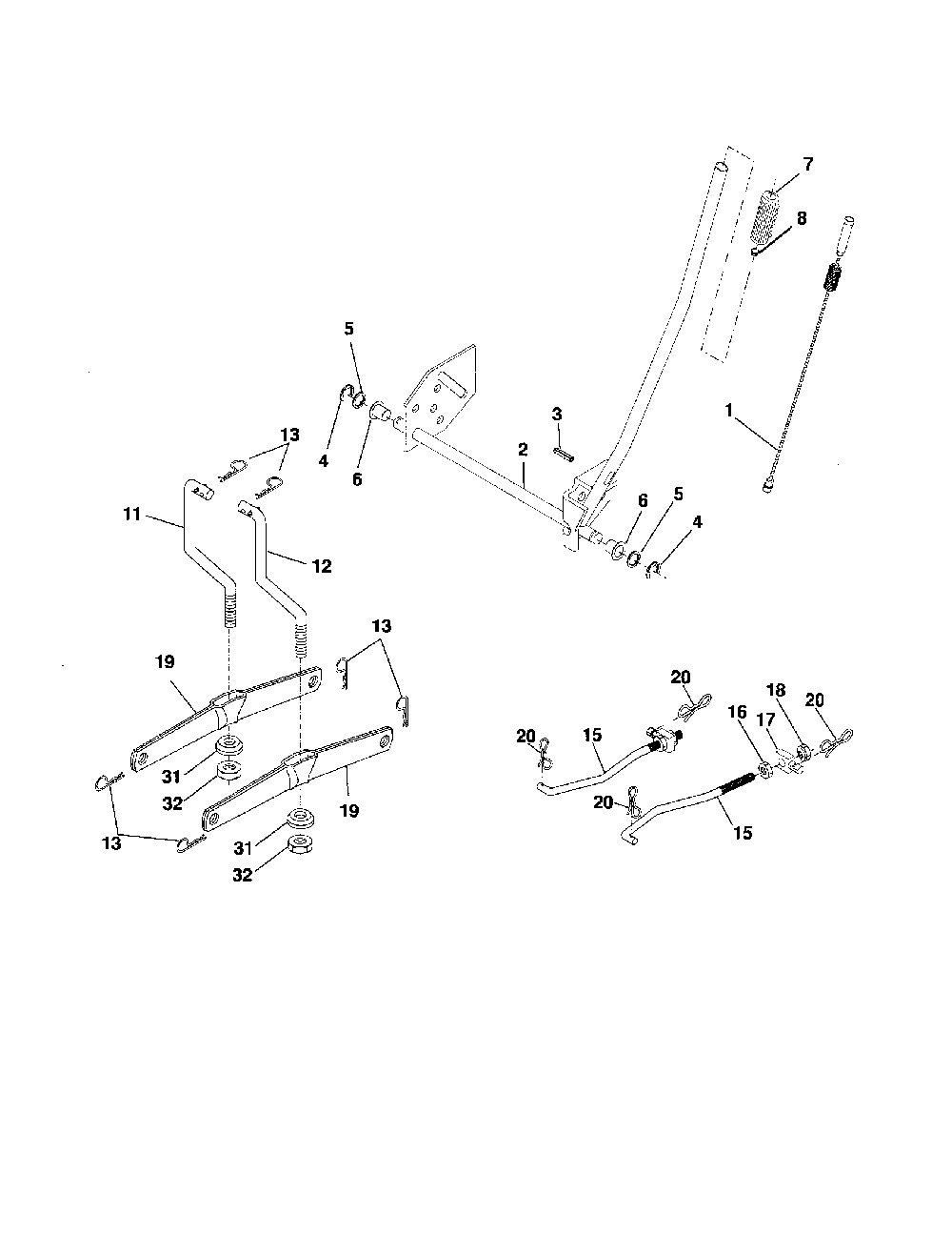 Mower lift Diagram and Parts List for 96012000402  Poulan Lawn Tractor