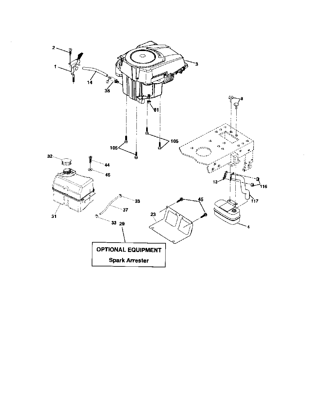 Engine Diagram and Parts List for 96012001501  Poulan Lawn Tractor