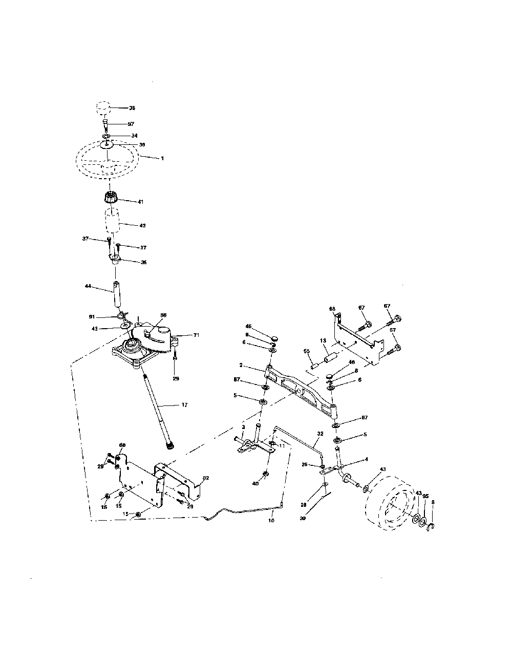 Steering assembly Diagram and Parts List for 96012004600  Poulan Lawn Tractor