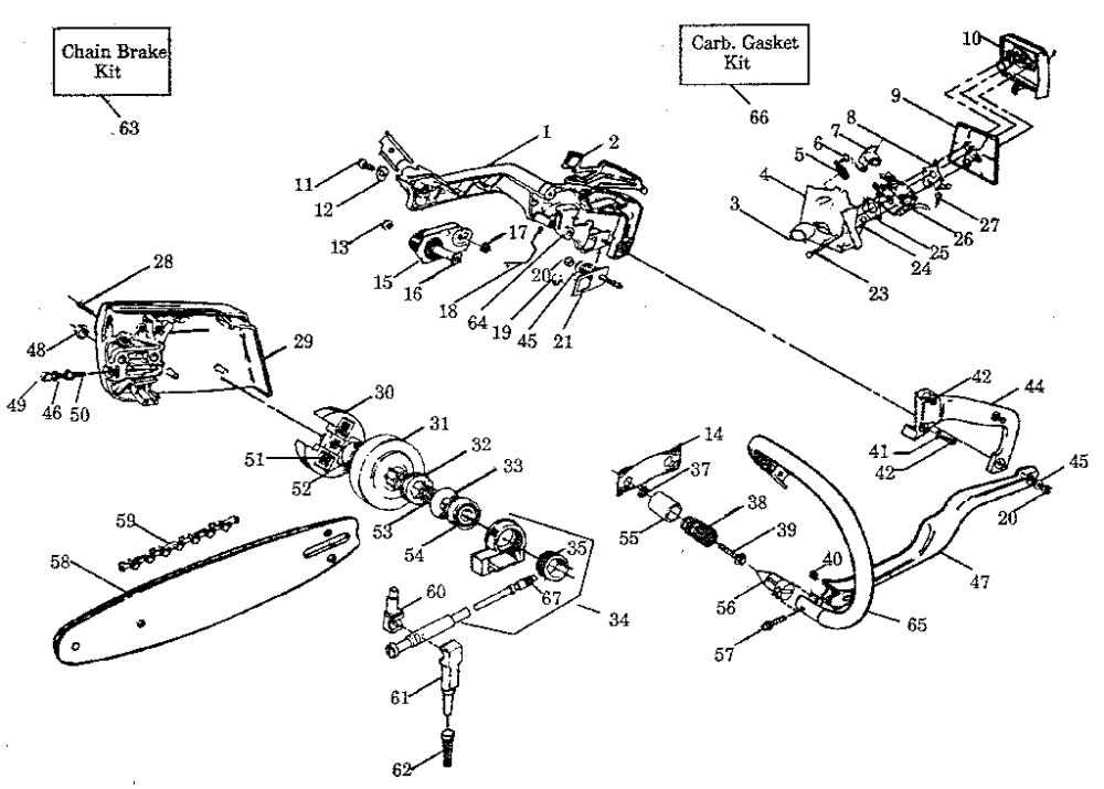 Handle/Chain And Guide Bar Diagram and Parts List for PRO-325  Poulan Chainsaw