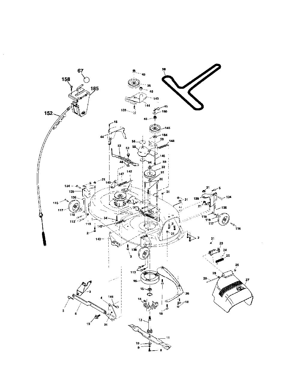 Mower deck Diagram and Parts List for 96012001601  Poulan Lawn Tractor