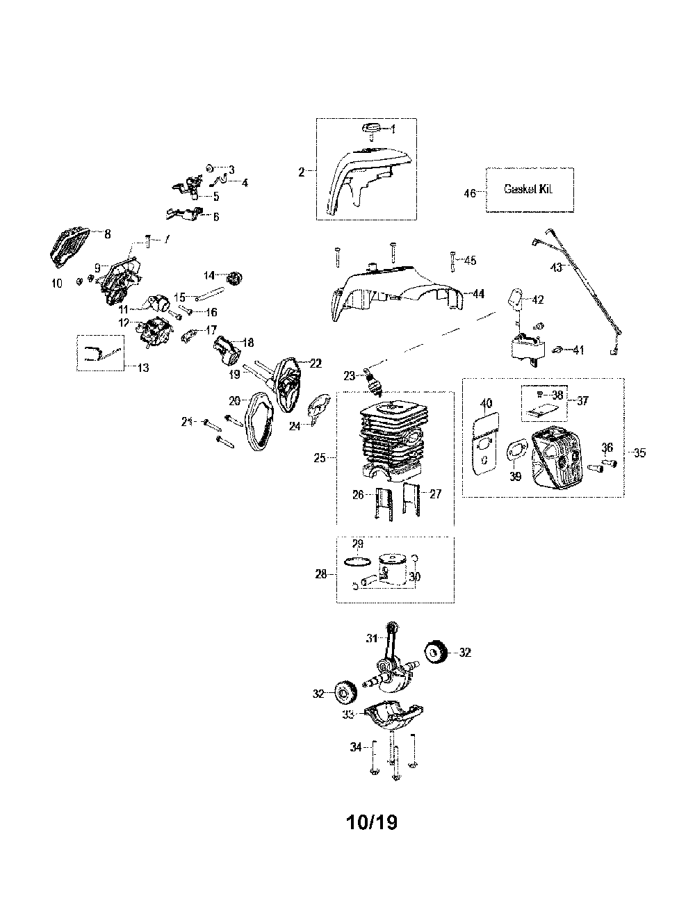 Engine Diagram and Parts List for 967061501  Poulan Chainsaw