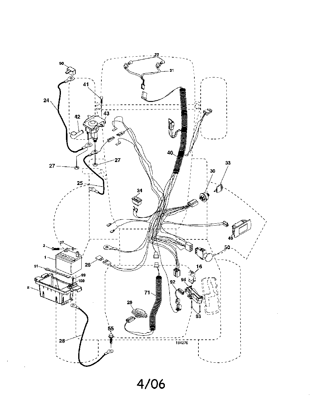 Electrical Diagram and Parts List for 96042001000  Poulan Lawn Tractor