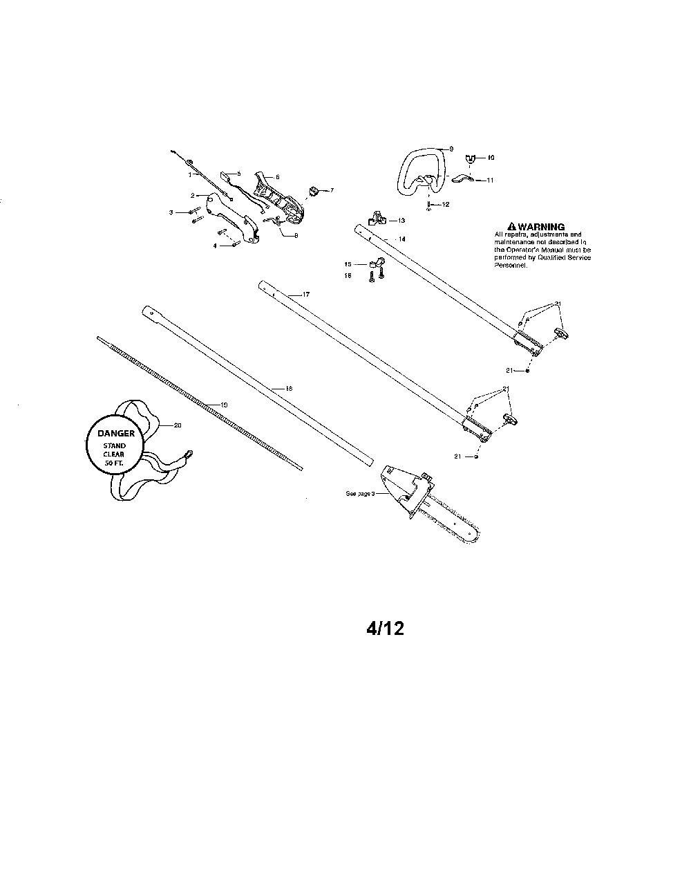 Drive shaft/handle Diagram and Parts List for PP258TPC  Poulan Pole Saw