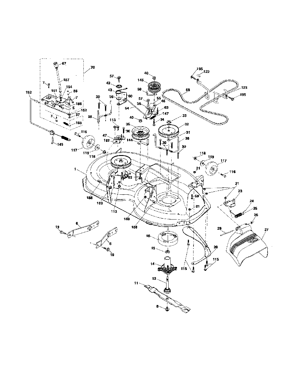 Mower deck Diagram and Parts List for 96042000801  Poulan Lawn Tractor