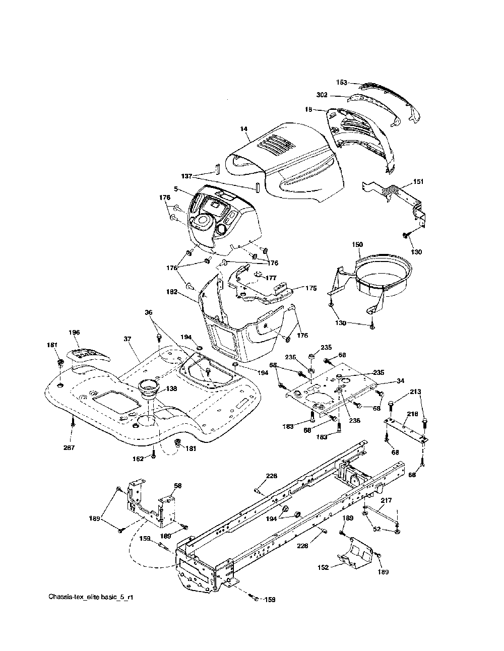 Chassis Diagram and Parts List for 96042010700  Poulan Lawn Tractor